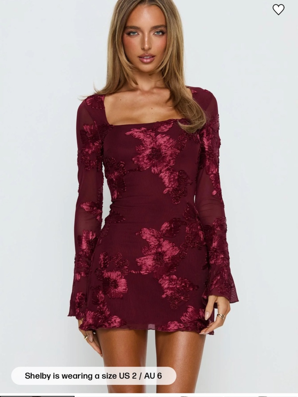 Princess Polly Burgundy Long-Sleeve Mini Dress